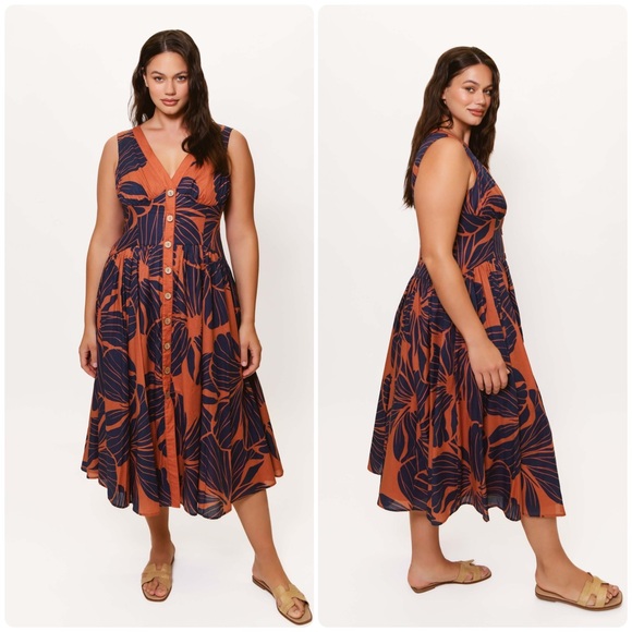 Anthropologie Hutch Indy Sleeveless V-Neck Button-Front Midi Dress size 12 - Picture 4 of 12